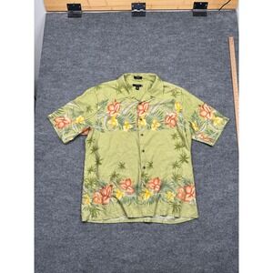 Visitor Mens XL Silk Hawaiian Shirt Sage Green Tropical Floral Short Sleeve XL
